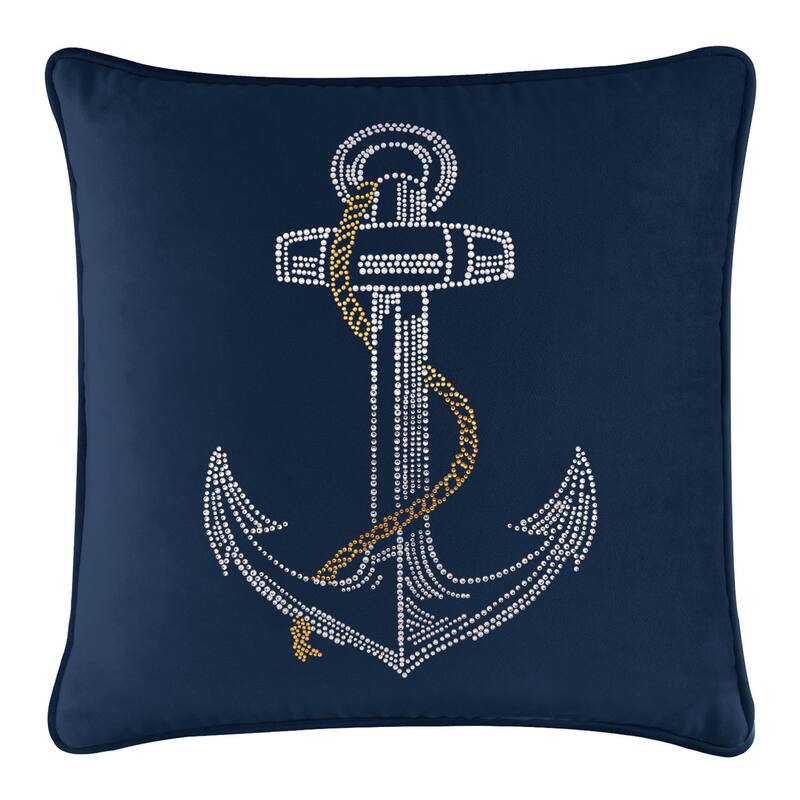 Sparkles Home Rhinestone Anchor Pillow - 16x16 - Navy Blue