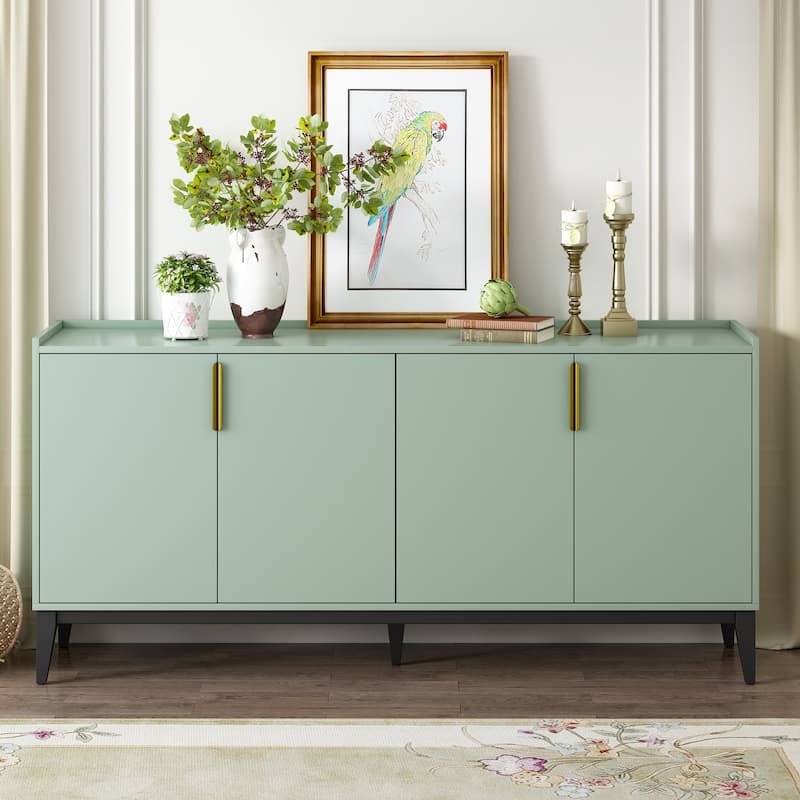 4-Door Wooden Storage Sideboard with Adjustable Shelves for Living Room, Hallway, Entryway - MDF and Solid Wood Construction - Green