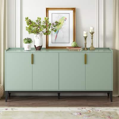 Modern Storage Wooden Cabinet with with 4 Doors and Adjustable Shelfs for Hallway, Entryway, Living Room