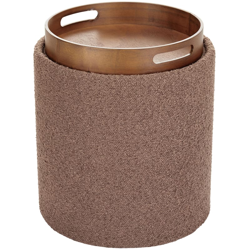 Boucle Tufted Round Storage Ottoman with Removable Tray Foot Stool