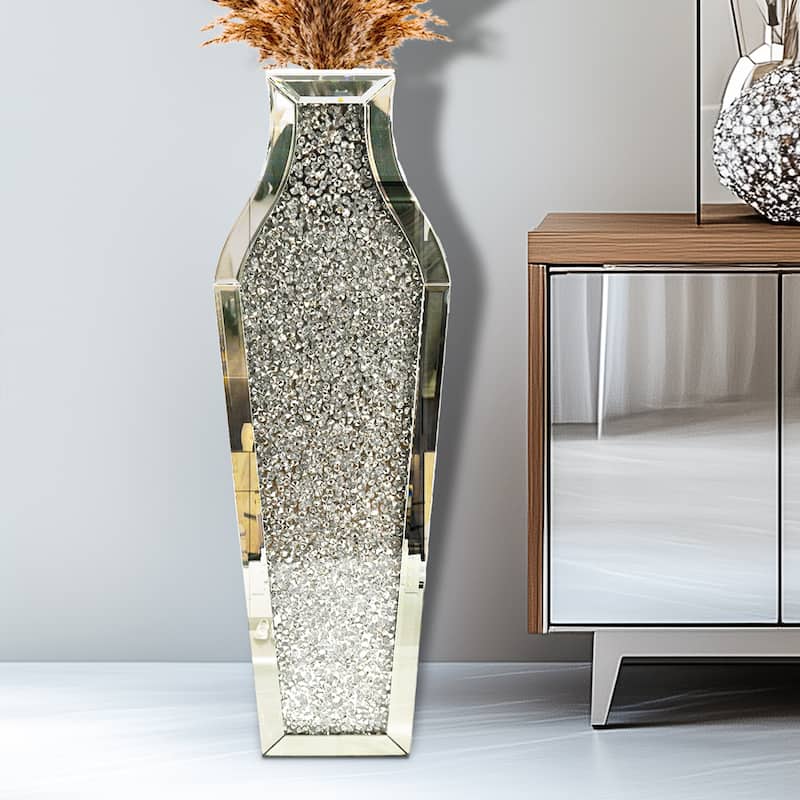 Tall Sparkling Crushed Diamond Floor Vase - 27"