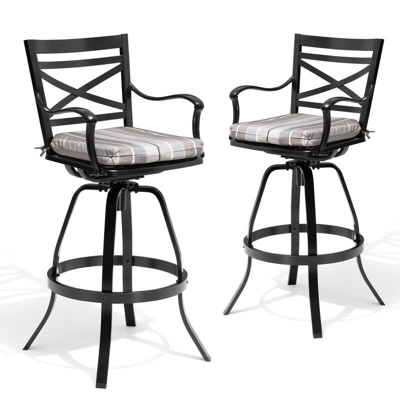 Outdoor Patio Bar Stools Aluminum Swivel Bar Chair with Sunbrella Cushion - 21.7 in W x 16.5 in D x 46 in H