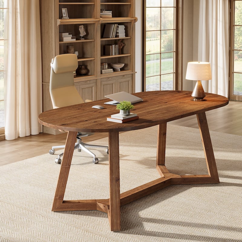 Solid Wood Home Office Desk, Executive Computer Writing Table, Study Room Workstation Accent Desk