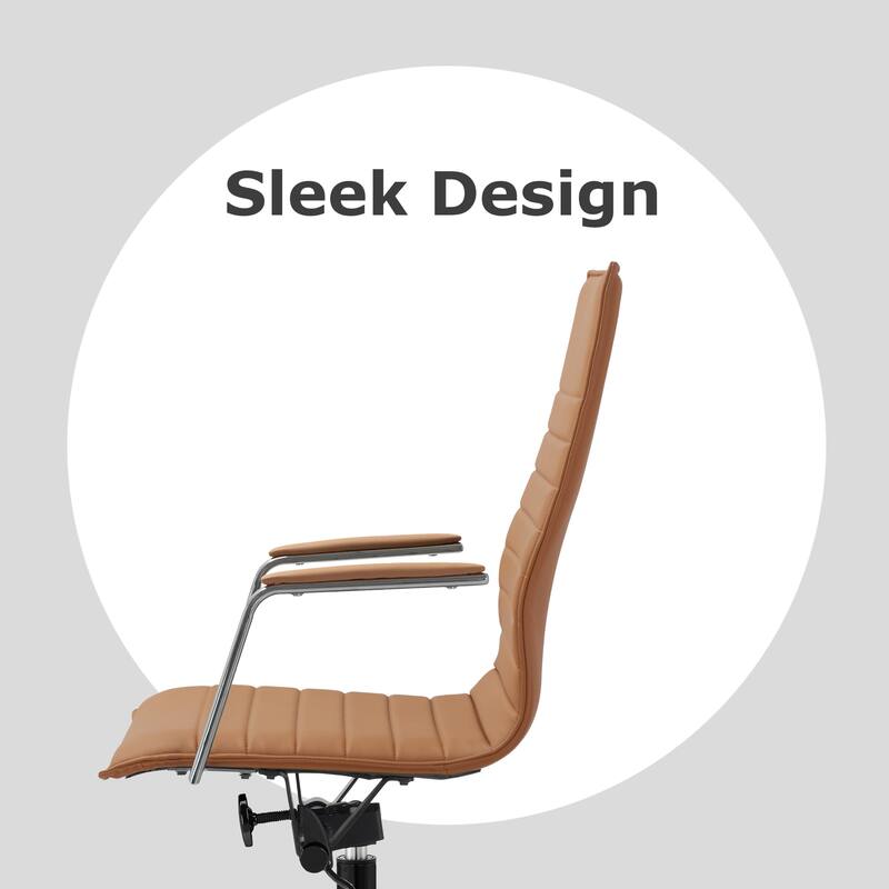 Set of 2 High Back Office Desk Chair | Upholstered Ribbed PU Leather | Armchair for Home, Executive, Conference, Meetings