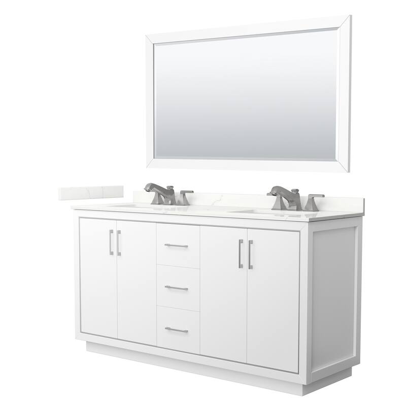 Wyndham Collection WCF111166D-QTZ-US3M58 Icon 66" Free Standing Double - White / Giotto Quartz Top / Brushed Nickel