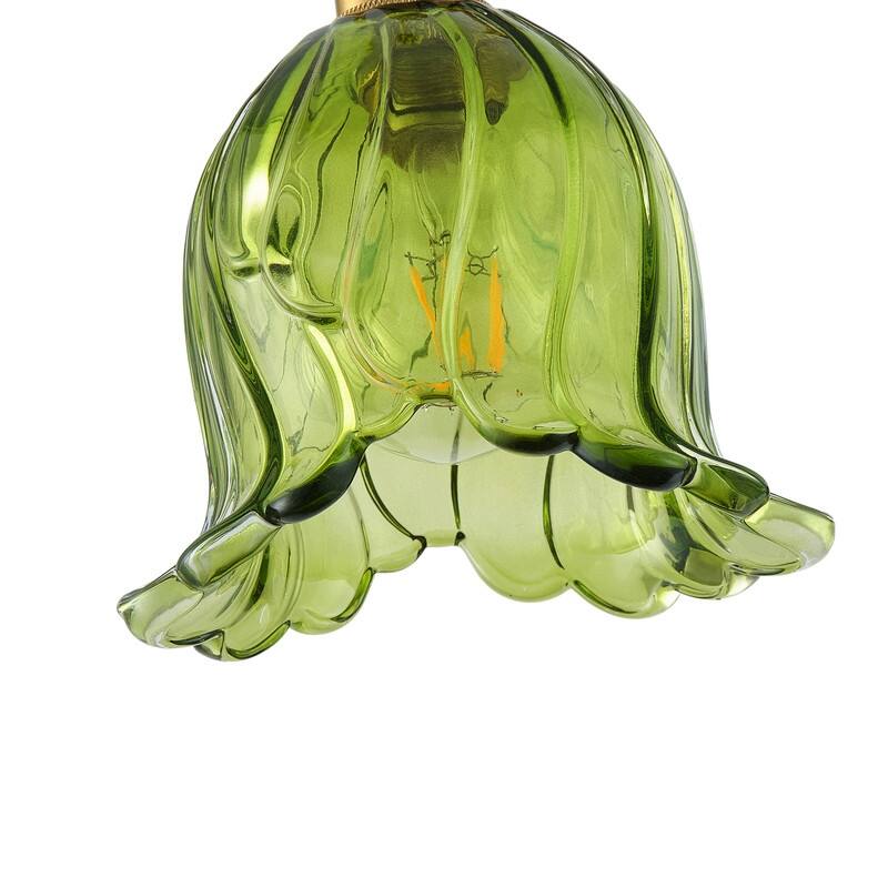 Modern 1 Light Green Stamen Shaped Glass Pendant Light Electroplated Brass Ceiling Fixture