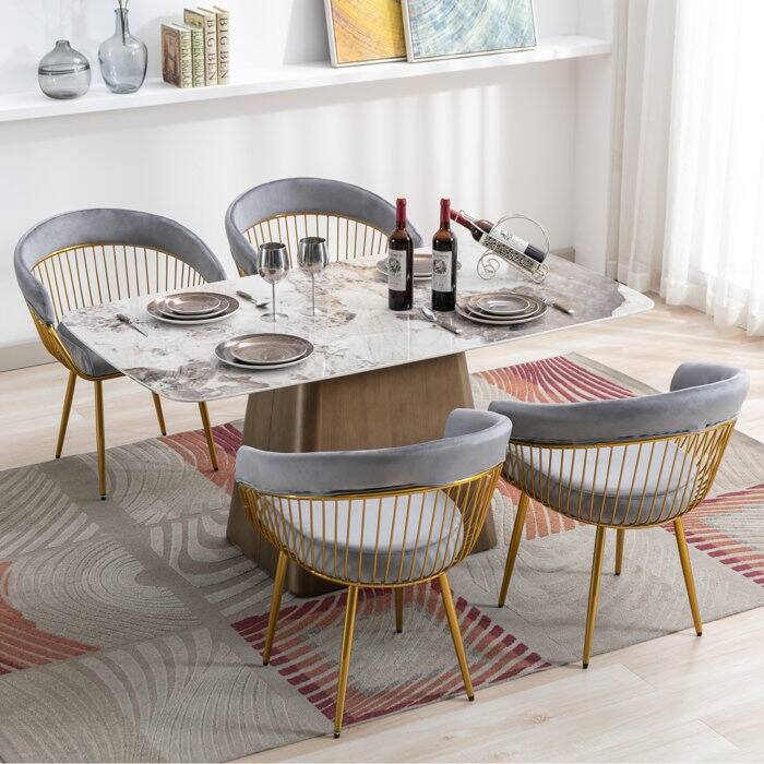 XINMICS Modern Dining Chair, Velvet Back Armchair for Living Room/Study, Set of 2/4/6 - set of 4 - Grey