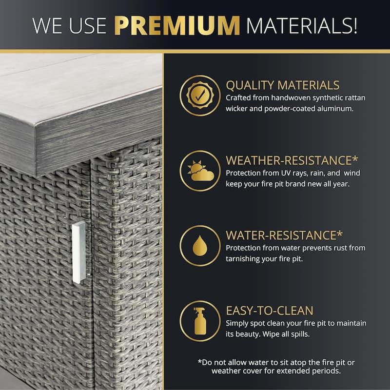 Kinger Home Novi Rattan Propane Gas Fire Pit Table Aluminum Frame - 52-Inch
