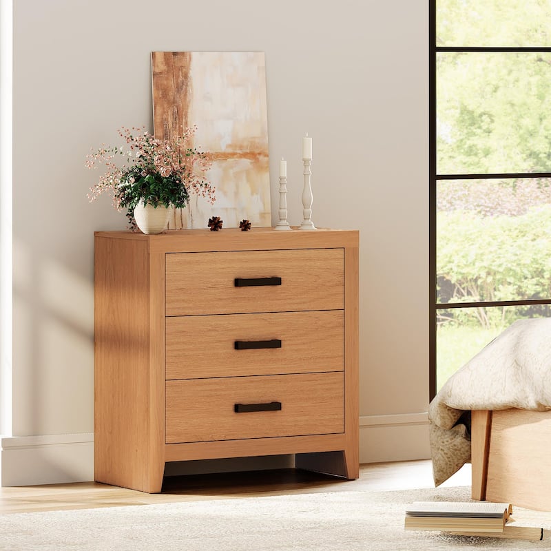 WAMPAT Farmhouse 3-Drawer Dresser, Wooden Chest of Drawers, Modern Storage Organizer & Nightstand for Bedroom, Living Room - Mocha - 3-drawer