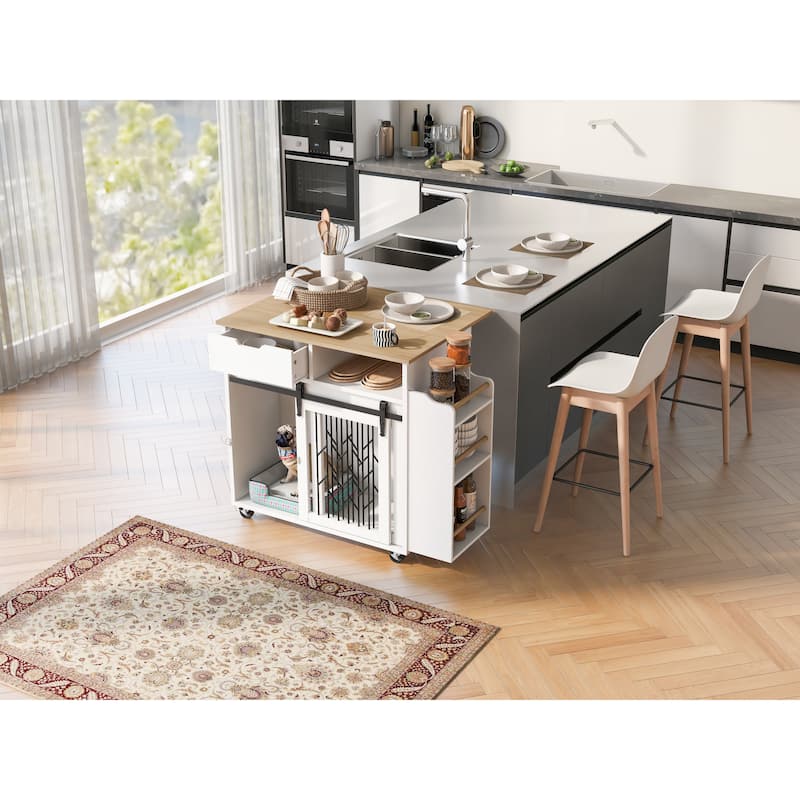 33.8"W Furniture Style Dog Crate，Kitchen Island Pet Furniture