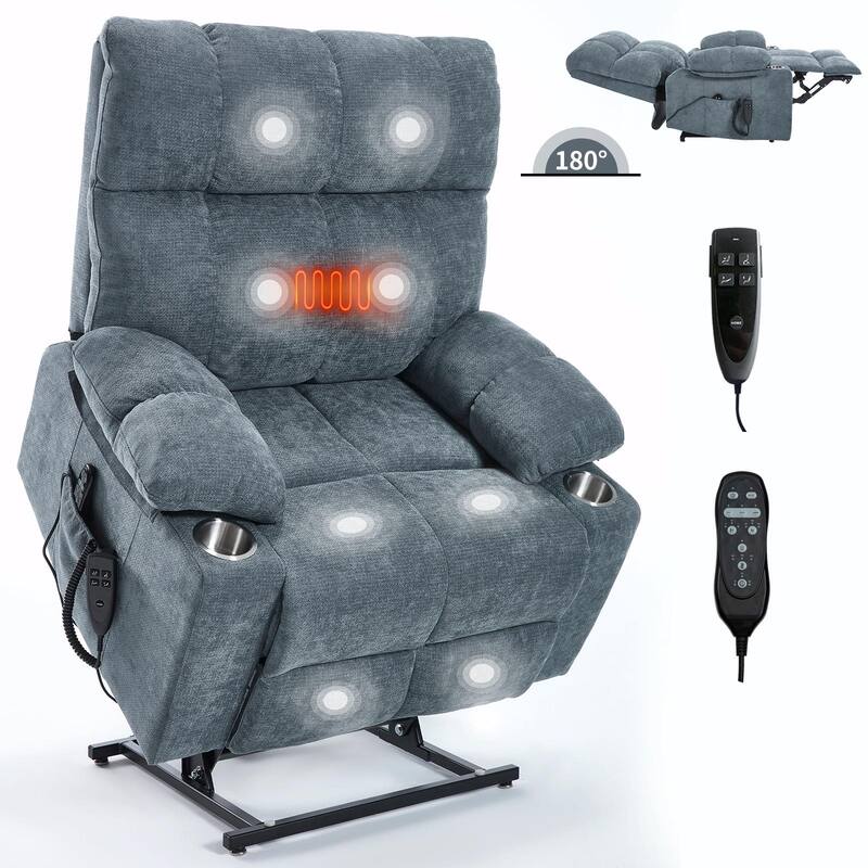 Dual Motor Infinite Position Up to 350 LBS Chenille Power Lift Recliner Chair