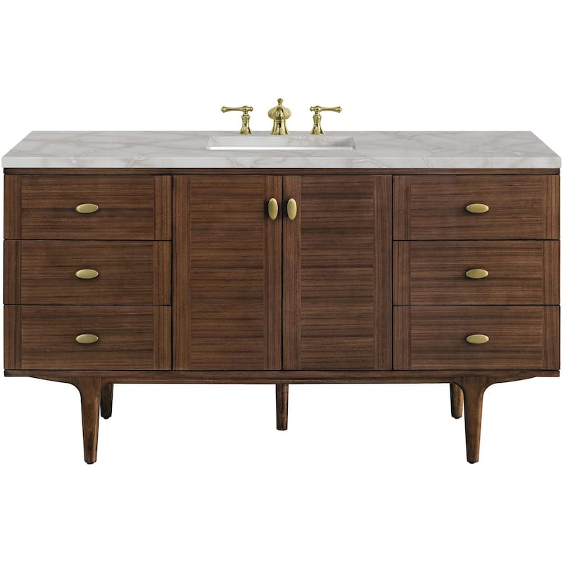 James Martin Vanities 670-V60S-FVSL Amberly 60" Wall Mounted or Free - Mid-Century Walnut - Walnut Finish