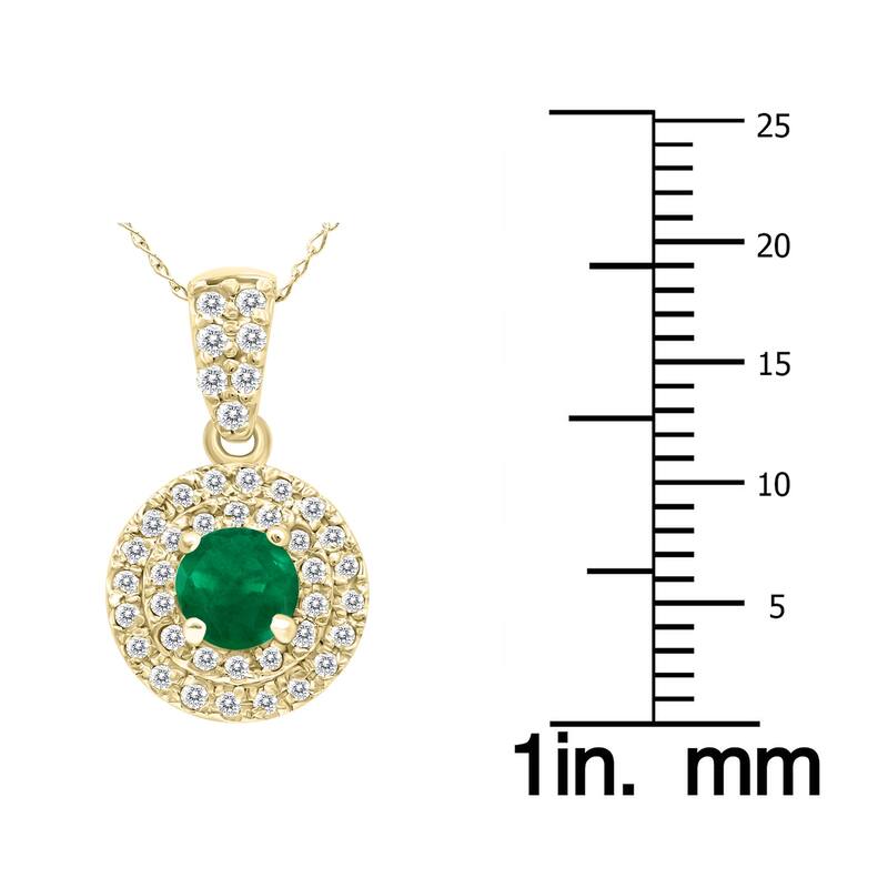 Marquee 3/4 Carat TW Double Halo Emerald And Diamond Pendant in 10K Yellow Gold