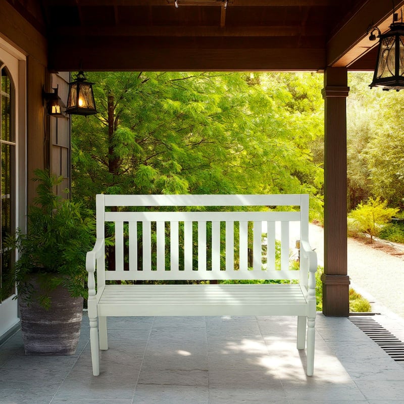 Slatted Outdoor Patio Wooden Bench - 45.5" - White
