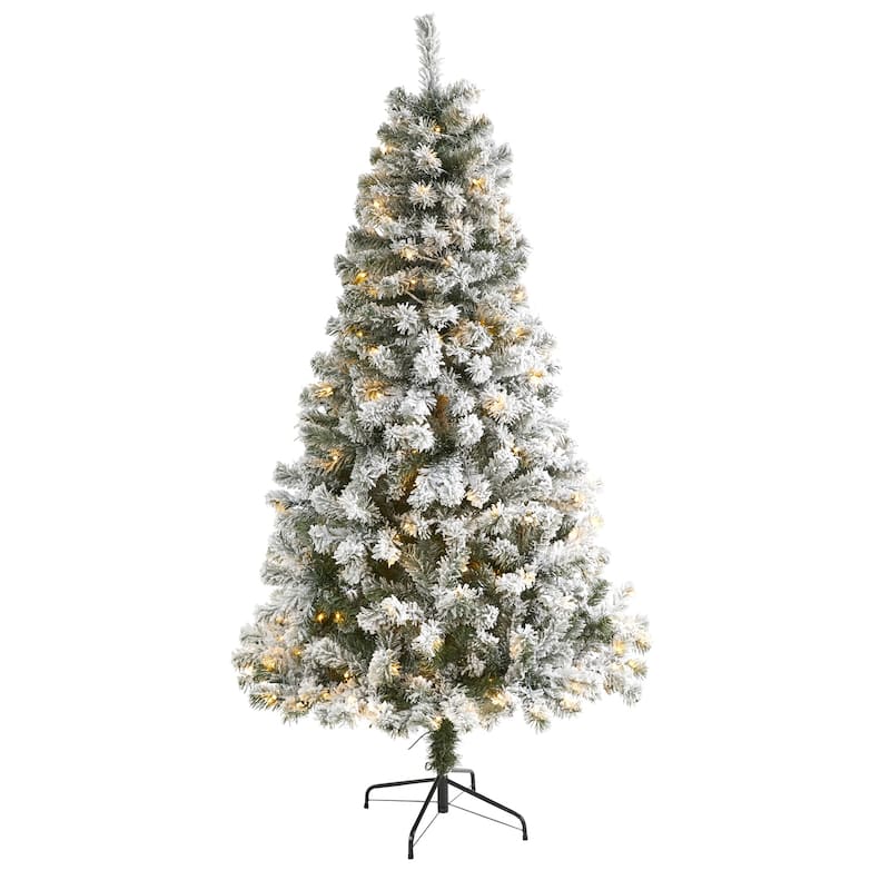 6ft Pre-Lit Artificial Christmas Tree - Flocked Frosted Fir with Stand & 250 Lights - Green - 72
