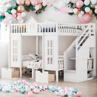 Full over Full Bunk Bed With Changeable Table,Bunk Bed Turn into Upper Bed and Down Desk