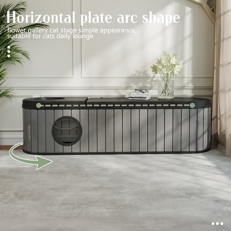 Hidden Cat Tunnel Bench, Living Room Side Table with Storage, Pet Feeding Station and Covert Playhouse