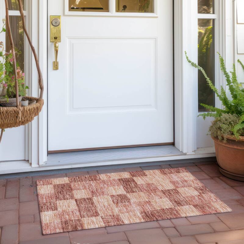 Machine Washable Indoor/ Outdoor Checker Chantille Rug