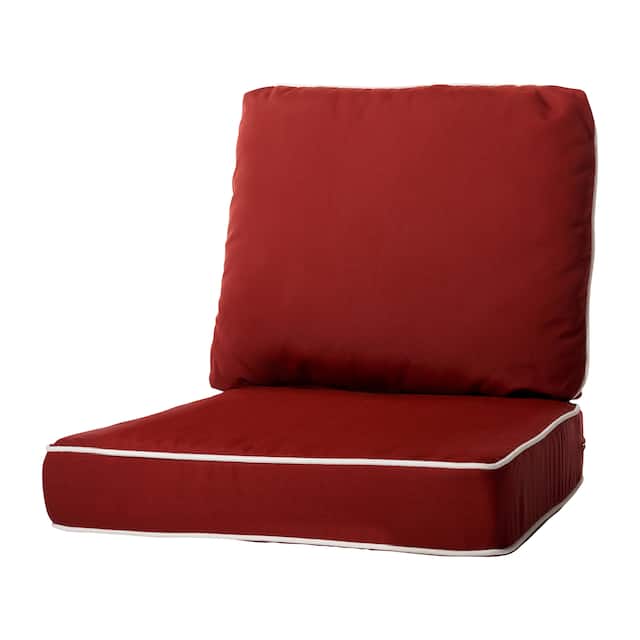 Haven Way Universal Outdoor Deep Seat Lounge Chair Cushion Set - 23x26 - Red w/ Linen Piping