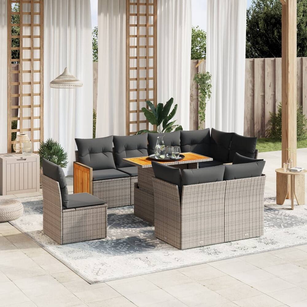 vidaXL Patio Sofa Set with Cushions Outdoor Furniture 9 Piece Poly Rattan