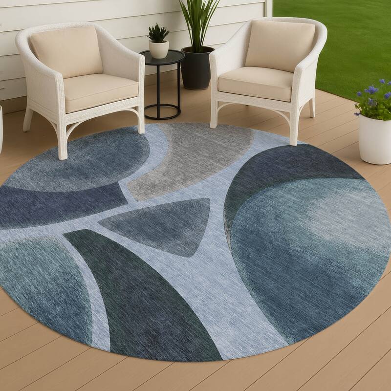 Machine Washable Indoor/ Outdoor Modern Hays Chantille Rug - Denim - 8' x 8'
