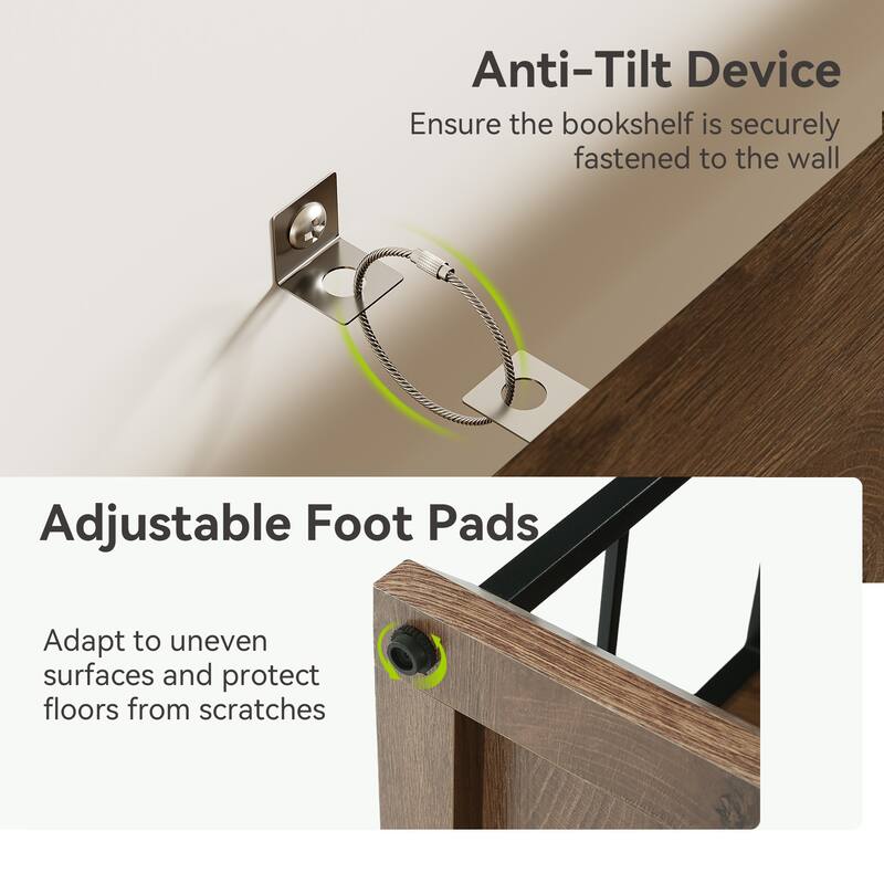 70.86" H 5-Tier Standard Bookcase with Storage for Living Room & Home Office