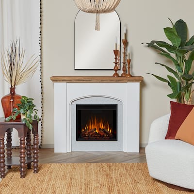 Anika 49" Electric Fireplace Mantel in White Stucco by Real Flame