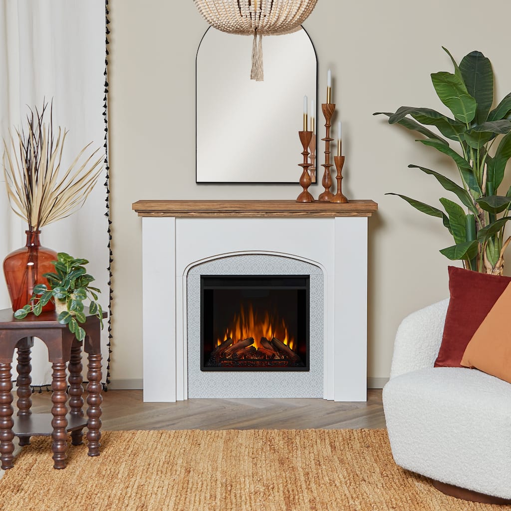 Anika 49" Electric Fireplace Mantel in White Stucco by Real Flame