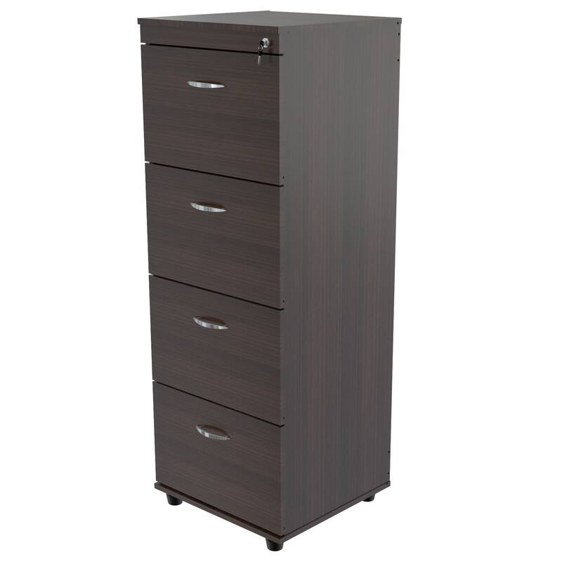 HomeRoots 52" Espresso Melamine and Engineered Wood File Cabinet with 4 Drawers