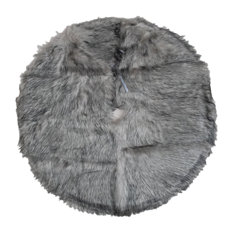 36" Beige and Gray Plush Faux Fur Christmas Tree Skirt - 36