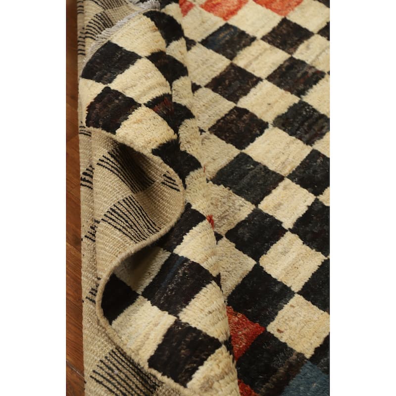 Checkered Moroccan Oriental Rug Hand-Knotted Wool Carpet - 5'2" x 6'3"