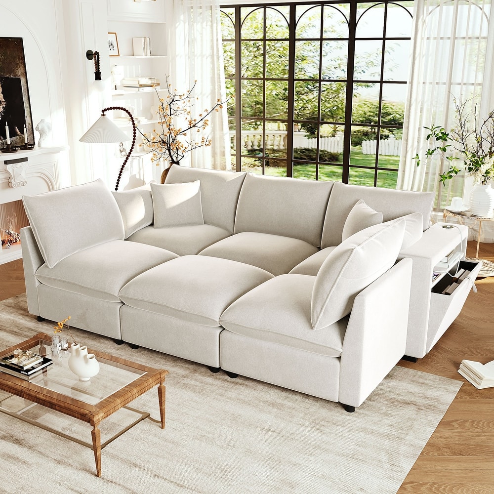 Large Modular Sectional Sofa for Living Room, U-Shaped & L-Shaped Sleeper Sofa Bed with Ottoman & USB Ports
