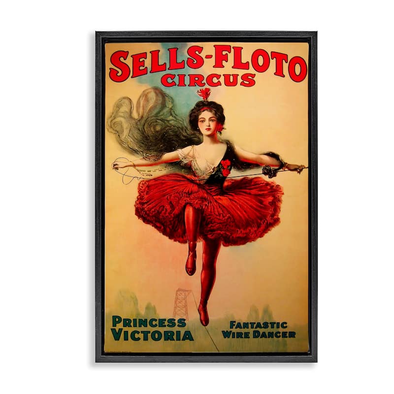 Stupell Sells-Floto Circus Vintage Poster Framed Floater Canvas Wall Art Design By Marcus Jules - 21 x 31 - Black