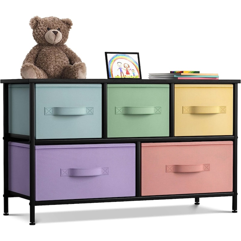 Dresser w/ 5 Drawers Furniture Storage Chest for Home, Bedroom - Pastel Black