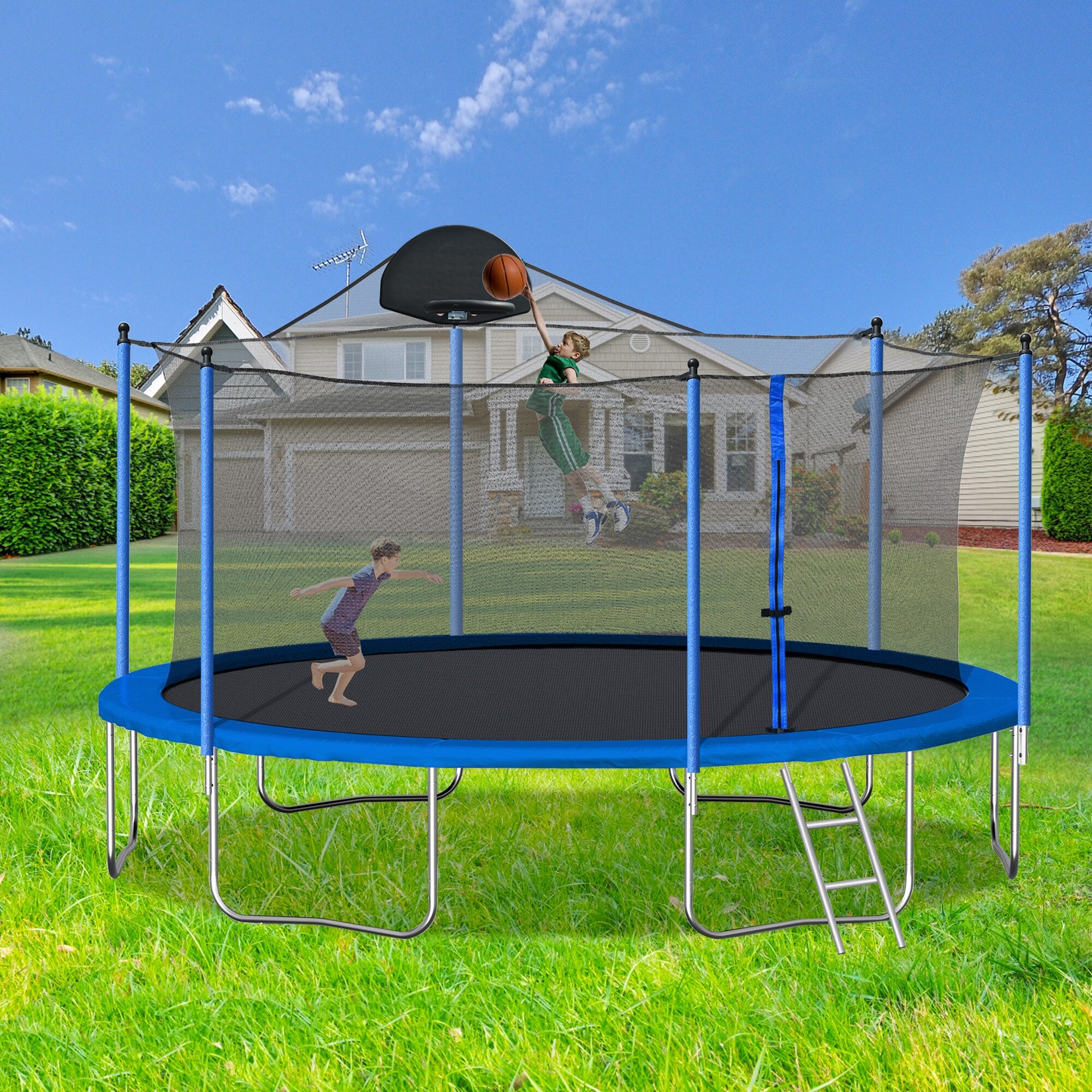 Outdoor trampoline with enclosure on sale