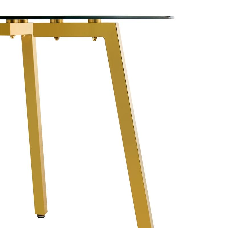 Modern 42" Round Transparent Tempered Glass Table with Golden Metal Base for Kitchen, Dining & Living Room