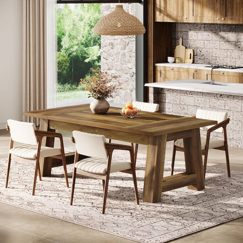 70.5'' Long Dining Table for 6-8, Farmhouse Wooden Kitchen Table