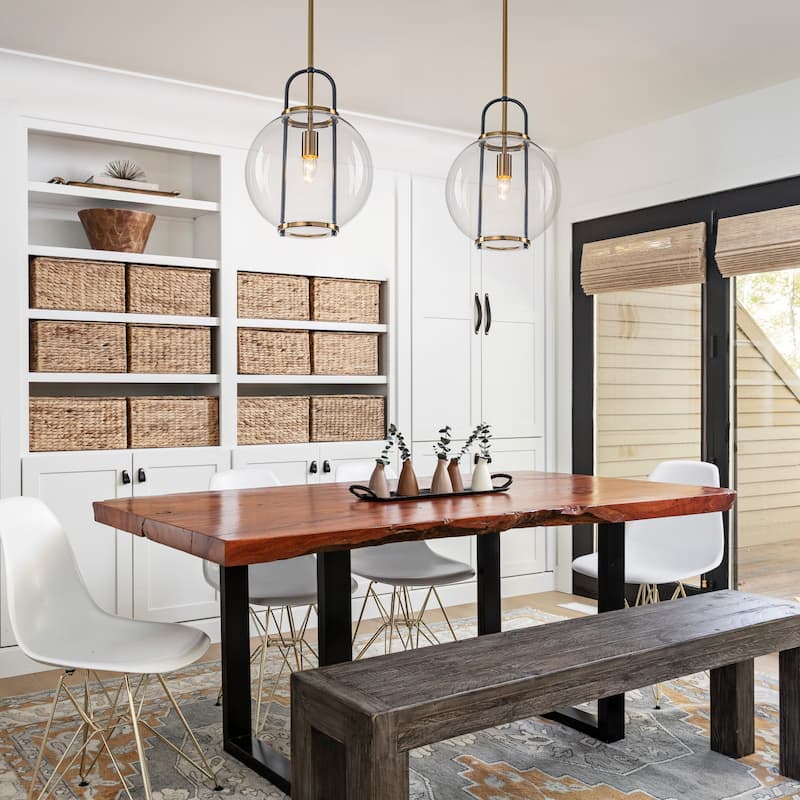 Industrial 1-Light Brass Lantern Glass Pendant Light