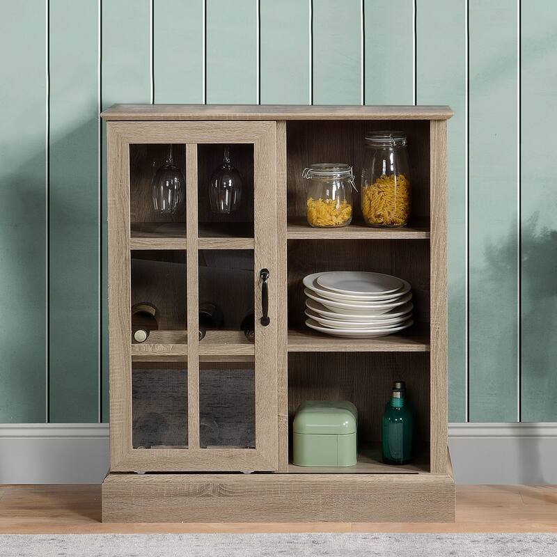 Wine Bar Cabinet, Small Sideboard Buffet Cabinet, Kitchen Storage Cabinet with 6-bottle Wine Rack and Stemware Racks