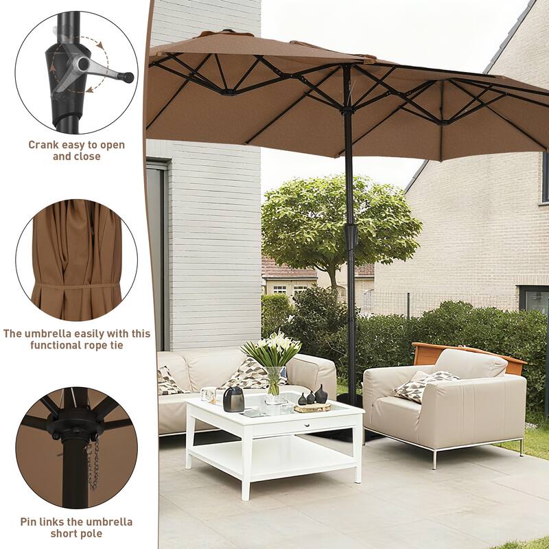 Ainfox 10ft Solar Patio Umbrella 40 LED Lighted and Umbrella Base, Strip Lights Outdoor Market Table Umbrella