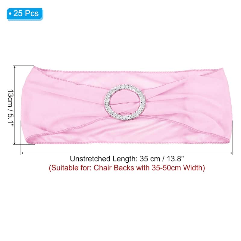 14"x5" Stretch Chair Sashes Bows Chair Bands Sash with Buckle - Pink - 25 Pcs