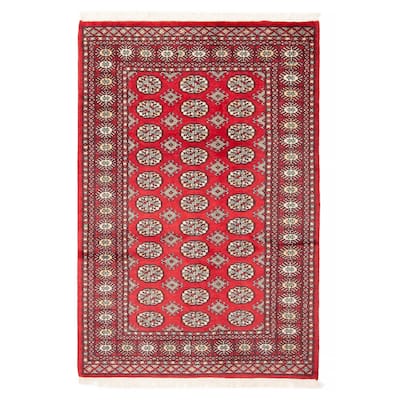 ECARPETGALLERY Hand-knotted Finest Peshawar Bokhara Red Wool Rug - 4'1 x 6'1