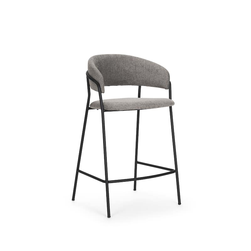 HomeRoots 26" Gray and Black Fabric and Metal Counter Height Bar Chair