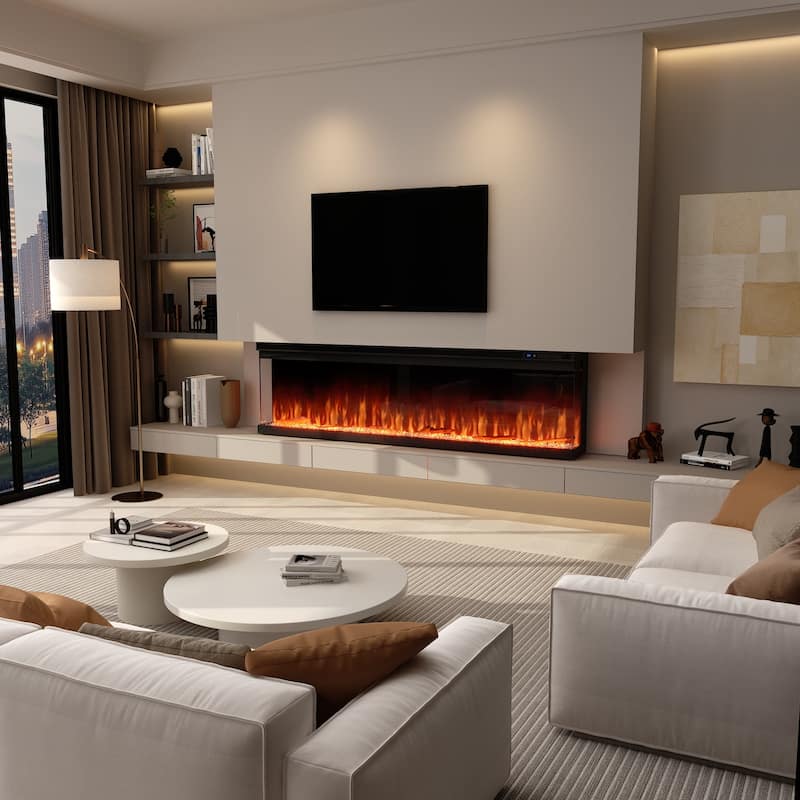 3-Sided Electric Fireplace with 12-Color Flame, Dual Heat Settings 750W/1500W, Smart App & Remote Control – 50/60/70 Inch