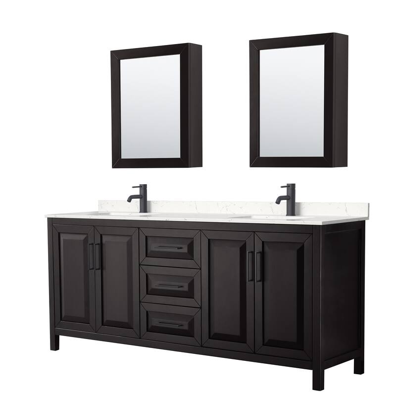 Wyndham Collection Daria 80" Free Standing Double Basin Vanity Set - Dark Espresso / Carrara Cultured Marble Top /