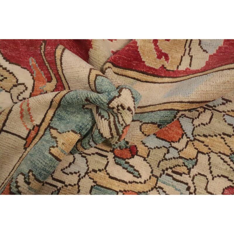Hand Knotted Oriental 100% Wool Carpet Transitional Floral Green Oushak Area Rug - 14' 0'' X 10' 1''