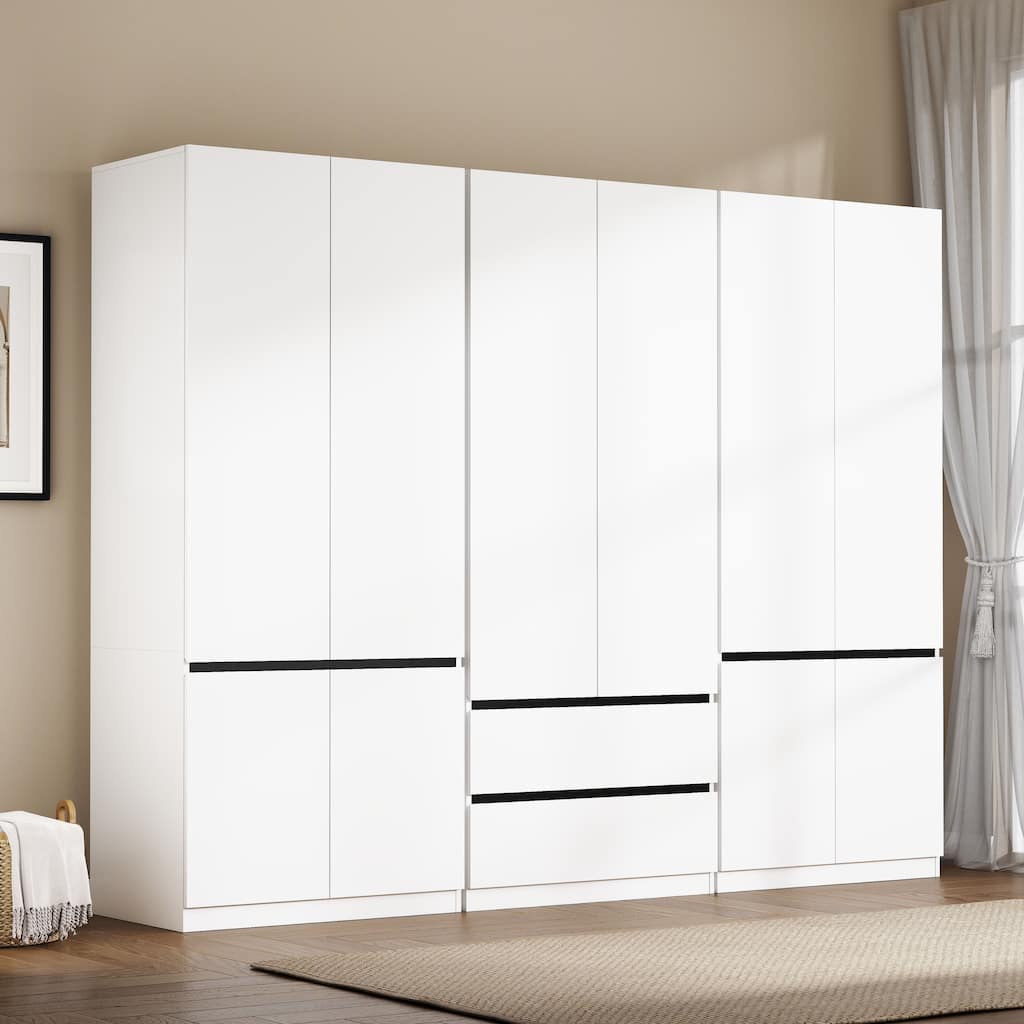 75" Large Modular Armoire with 2 Drawers, Clothes Organizer Closet with Storage Shelves