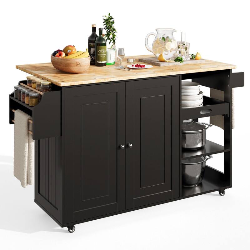 Kitchen Island Cart, Kitchen Island Rolling Trolley Cart with Adjustable Storage Cabinet