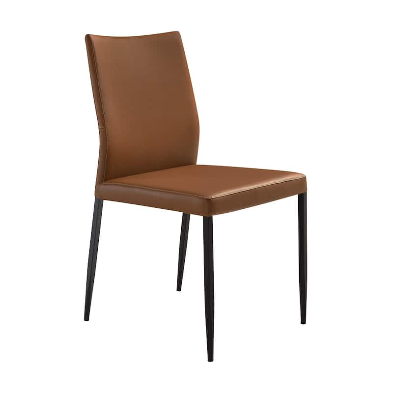 Ash 22 Inch Dining Chair Set of 2, Brown Faux Leather, Tall Curved, Black