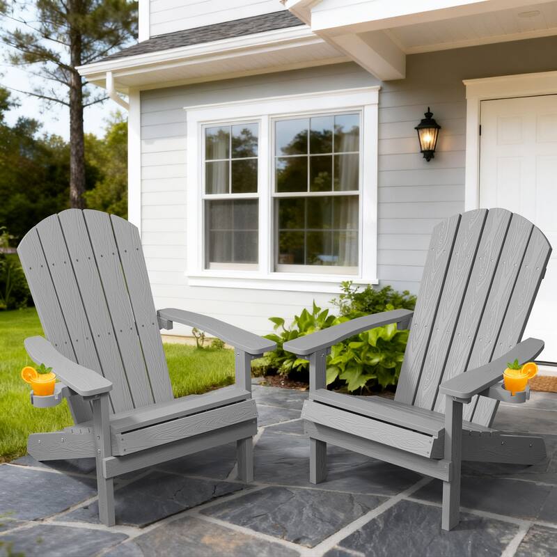 WINSOON All Weather HIPS Outdoor Plastic Adirondack Chairs Set of 2 - Grey